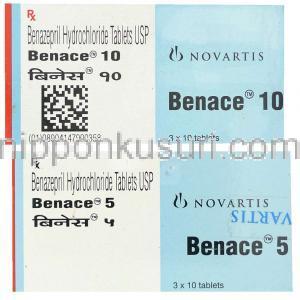 ベナゼプリル(チバセンジェネリック),Benace, 5mg /10mg 錠  (Novartis) 箱