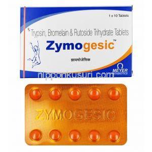 ザイモジェシック (トリプシン/ ブロメライン/ ルトシド) 箱、錠剤