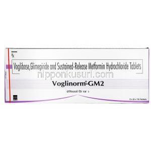 ボグリノーム GM, グリメピリド  2mg / メトホルミン 500mg / ボグリボース 0.3mg, 錠剤, 箱表面