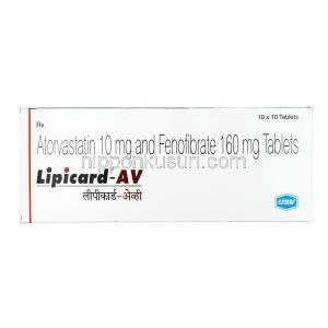 リピカード AV,　アトルバスタチン 10mg / フェノフィブラート 160mg, 錠剤, 箱表面