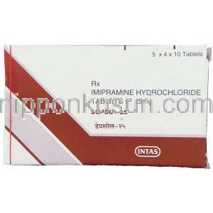 デプソル Depsol, イミドール ジェネリック, イミプラミン塩酸塩 25mg 錠 （Intas） 箱