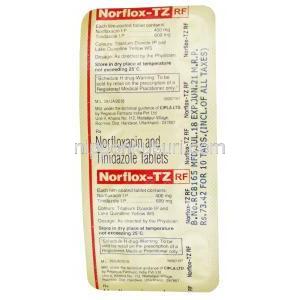 Norflox TZ RF, Tinidazole 600mg/ Norfloxacin 400mg, blister pack