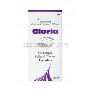 ビマトプロスト （ルミガン・ラティース ジェネリック）, グロリア Gloria 0.3% 3ml 点眼薬 (Ajanta Pharma)