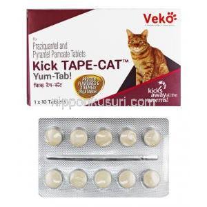 キックテープ 猫用 (プラジカンテル/ パモ酸ピランテル) 箱、錠剤