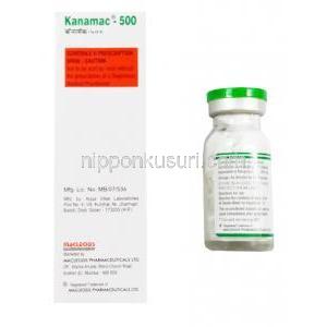 カナマック-500, カナマイシン 注射, 500mg, 5ml, 製造元 : Macleods, 箱, バイアル 側面情報１