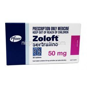 Zoloft, Sertraline, 50 mg 30 tabs, Box front view