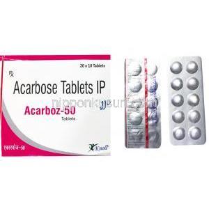 Acarboz, Acarbose 50 mg, Knoll Pharmaceuticals, box and blister pack