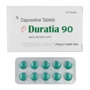 デュラティア (ダポキセチン) 90mg 箱、錠剤