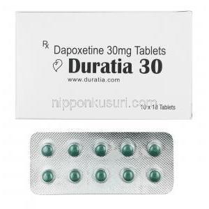 デュラティア (ダポキセチン) 30mg 箱、錠剤