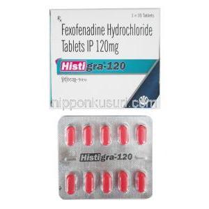 ヒスティグラ (フェキソフェナジン) 120mg 箱、錠剤