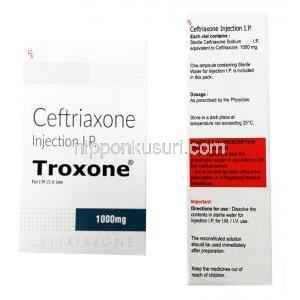 Troxone Injection, Ceftriaxone 1gm(1000mg), Laborate Pharmaceuticals India Ltd, Box presentation