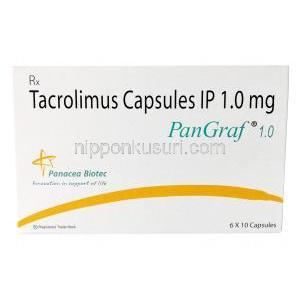 パングラフ,タクロリムス 1mg, 6カプセル,製造元： Panacea Biotec Pharma, 箱表面