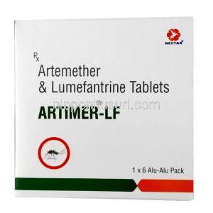 アーティマー エルエフ, アルテメテル 80mg/ ルメファントリン 480mg 錠剤, 製造元：Mectar Biophama Pvt,Ltd, 箱表面