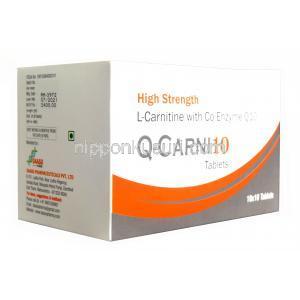 キューカルニ10,  L Carnitine, コエンザイム Q10/ レボカルニチン, 錠剤, 箱表面