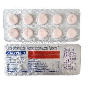イロベル H, イルベサルタン 150 mg/ ヒドロクロロチアジド 12.5 mg, 製造元： Sun Pharma, シート表面, シート裏面情報
