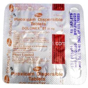ドロネックス DT, ピロキシカム 20 mg, 製造元：Pfizer, シート情報
