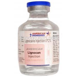 アメリカンリグノカン注射 , リドカイン 2%注射バイアル 30ml, 製造元：American Remedies, ボトル情報, 製造日, 消費期限
