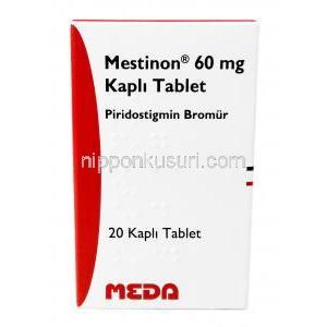 メスチノン, ピリドスチグミン 60mg, 製造元：Meda Pharmaceuticals Ltd, 箱表面