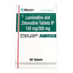 ゾビラム, ラミブジン 150mg/ ジドブジン 300 mg, 60錠,製造元： Mylan, 箱表面