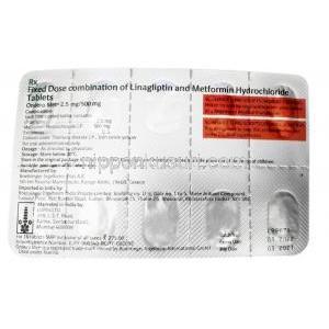 オンデロメット, メトホルミン 500 mg/ リナグリプチン 2.5 mg, 製造元：Lupin, シート情報