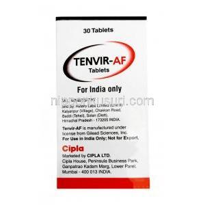 テンビル AF, テノホビル 25 mg, 製造元：Cipla, 箱情報