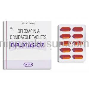 オフロキサシン/ オルニダゾール（フロマックス-DZ ジェネリック）, Oflotas-OZ, 200mg/ 500mg 錠 (Intas)