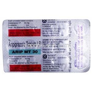 アリップ MT 30, アリピプラゾール 30mg, 製造元：Torrent Pharma, シート情報