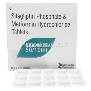 シタバック M, シタグリプチン 50 mg/ メトホルミン 1000 mg 15 錠,製造元： Prevego Healthcare, 箱, シート