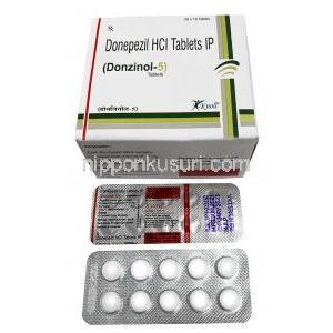 ドンジノール, ドネペジル 5mg,　製造元： Knoll Pharmaceuticals Ltd,箱表面, シート情報