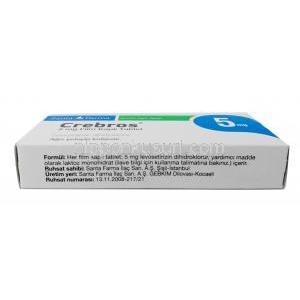 クレブロス,レボセチリジン 5 mg, 20錠, 製造元：Santa Farma, 箱情報, 製造元