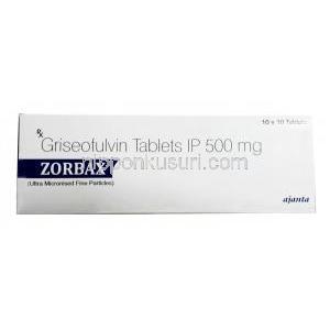 ゾルバックス, グリセオフルビン 500 mg, 製造元：Ajanta Pharma, 箱表面