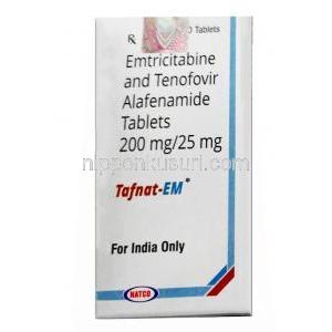 タフナット EM, テノホビル 25 mg/ エムトリシタビン 200 mg, 製造元：Narco, 箱表面