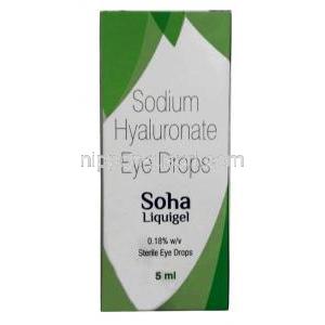 ソハ リキジェル 点眼薬 , ヒアルロン酸ナトリウム　0.18% w/v,点眼薬 (ジェルタイプ) 5mL, 製造元：Sun pharma,箱表面