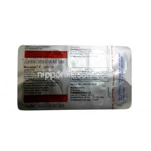 ヌカルニット F,葉酸 1.5 mg/ レボカルニチン 500 mg, 製造元：Emcure Pharmaceuticals, シート情報