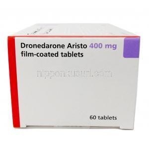 ドロネダロン アリスト400mg, ドロネダロン400mg, 60錠入り, 製造元：Aristo Pharma,箱側面