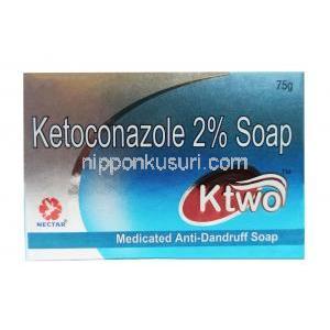 KTWO  固形石鹸, ケトコナゾール 2%, 固形石鹸 75g, 製造元：Nectar Biopharma Pvt Ltd, 箱表面