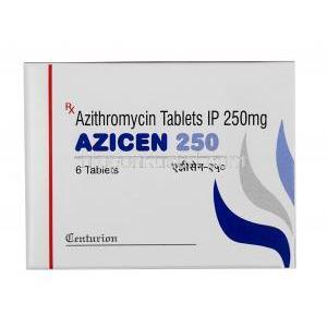 アジセン,アジスロマイシン 250 mg, 製造元：Centaur Pharmaceuticals, 箱表面