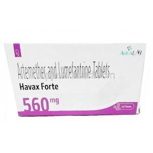 Havax Forte, Artemether 80 mg, Lumefantrine 480 mg, Aqua Lab, Box front view-1