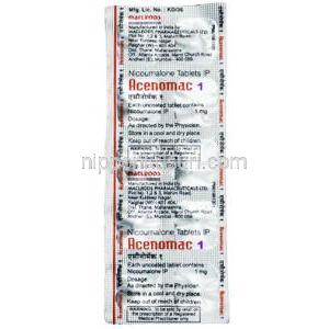 アセノマック, アセノクマロール 1 mg, 製造元：Macleods Pharmaceuticals,シート情報