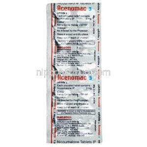 アセノマック, アセノクマロール 3 mg, 製造元：Macleods Pharmaceuticals,シート情報