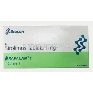 ラパカン, シロリムス(ラパマイシン) 1 mg, 製造元：Biocon, 箱表面