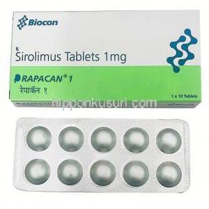 Rapacan, ラパカン, シロリムス(ラパマイシン) 1 mg, 製造元：Biocon, 箱, シート