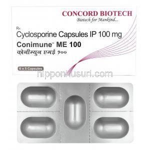 コニミューン ME,シクロスポリン 100mg, 製造元：Concord Biotech Ltd, 箱, シート