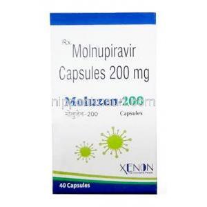 モルゼン,モルヌピラビル200 mg, 40カプセル, 製造元：Xenon Pharmaceuticals, 箱表面