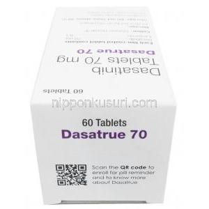 ダサトゥルー, ダサチニブ 70 mg, 60 錠, 製造元：Cipla, 箱上面