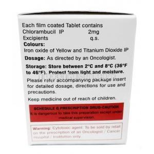 セルケラン 2, クロラムブシル 2mg, 30錠, 製造元：Celon Laboratories, 箱情報, 警告