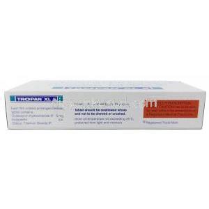 トロパン XL 5, オキシブチニン 5mg,製造元： Sun Pharma, 箱情報, 保管方法, 注意事項