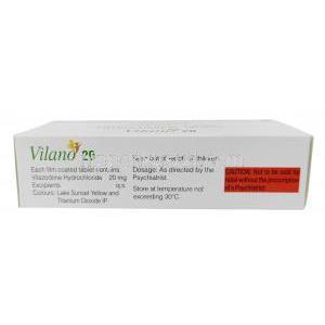 ビラノ 20, ビラゾドン 20 mg, 製造元：Sun Pharmaceutical Industries, 箱情報,保管方法