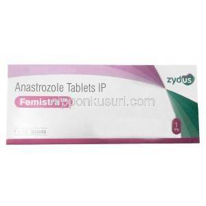 フェミストラ, アナストロゾール 1 mg, 製造元：Zuventus Healthcare, 箱表面（新包装）