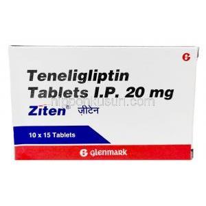 ジテン,テネリグリプチン 20 mg, 製造元：Glenmark Pharmaceuticals, 箱表面